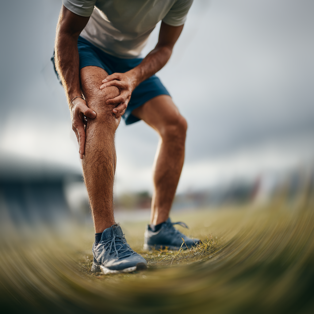 A man holding his knee in pain.