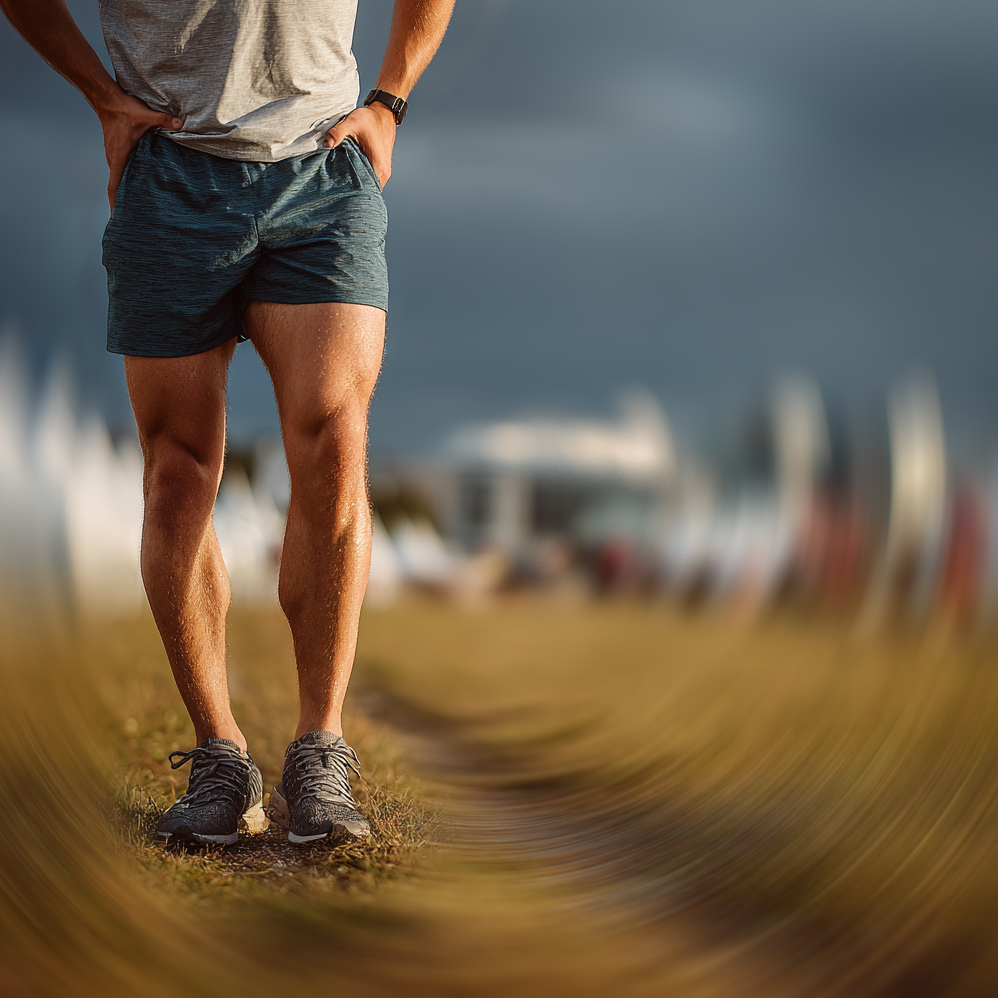 Man walking with hip pain after a run.